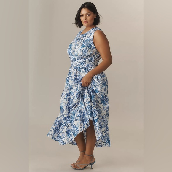 NWT Size L - Anthropologie 100% Cotton Poplin Smocked Midi Dress (NWT US$ 168) - Picture 7 of 16